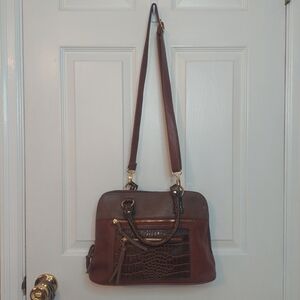 Bueno Brown Faux Leather Mixed Media Satchel Bag Western Bohemian Indie Hipster